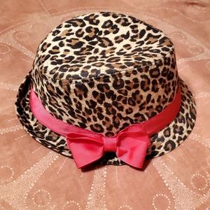 NWOT The Children's Place Girl's M 7-8 Leopard Fedorah Hat w/ Pink Band/Bow